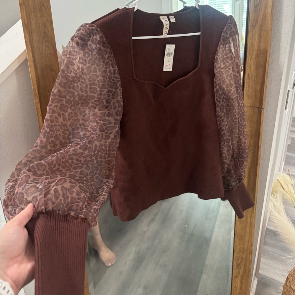 BNWT Anthropologie DOLAN Cheetah/Leopard Puff-Sleeve Sweater Top - Picture 4 of 5